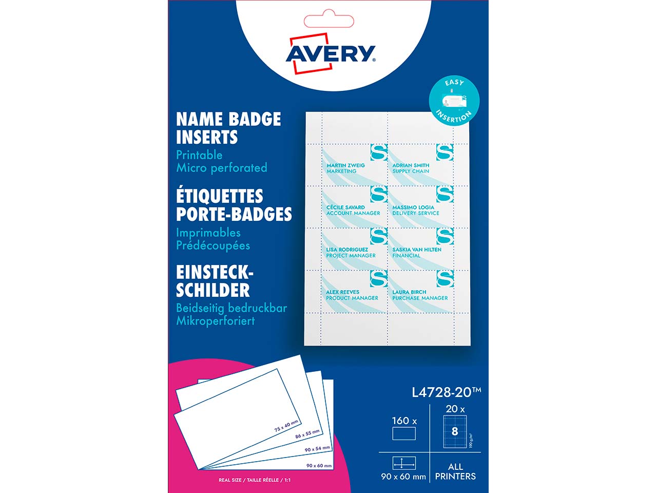 Avery Zweckform 160 Einsteckschilder mit Mikroperforation, 90 x 60 mm