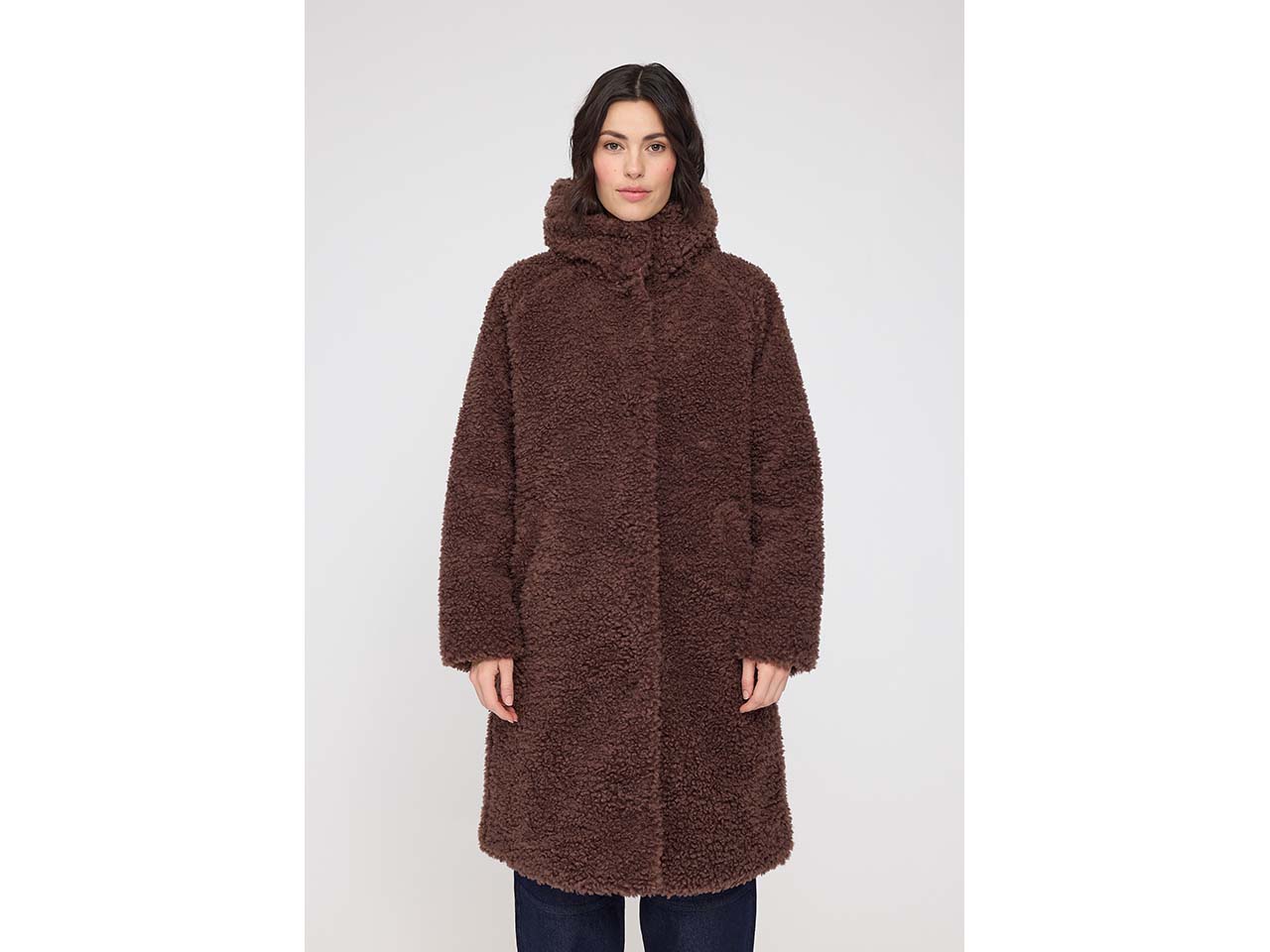 MAZINE Damen-Wintermantel 'Faux-Fur' mit Kapuze, chestnut, Gr. M