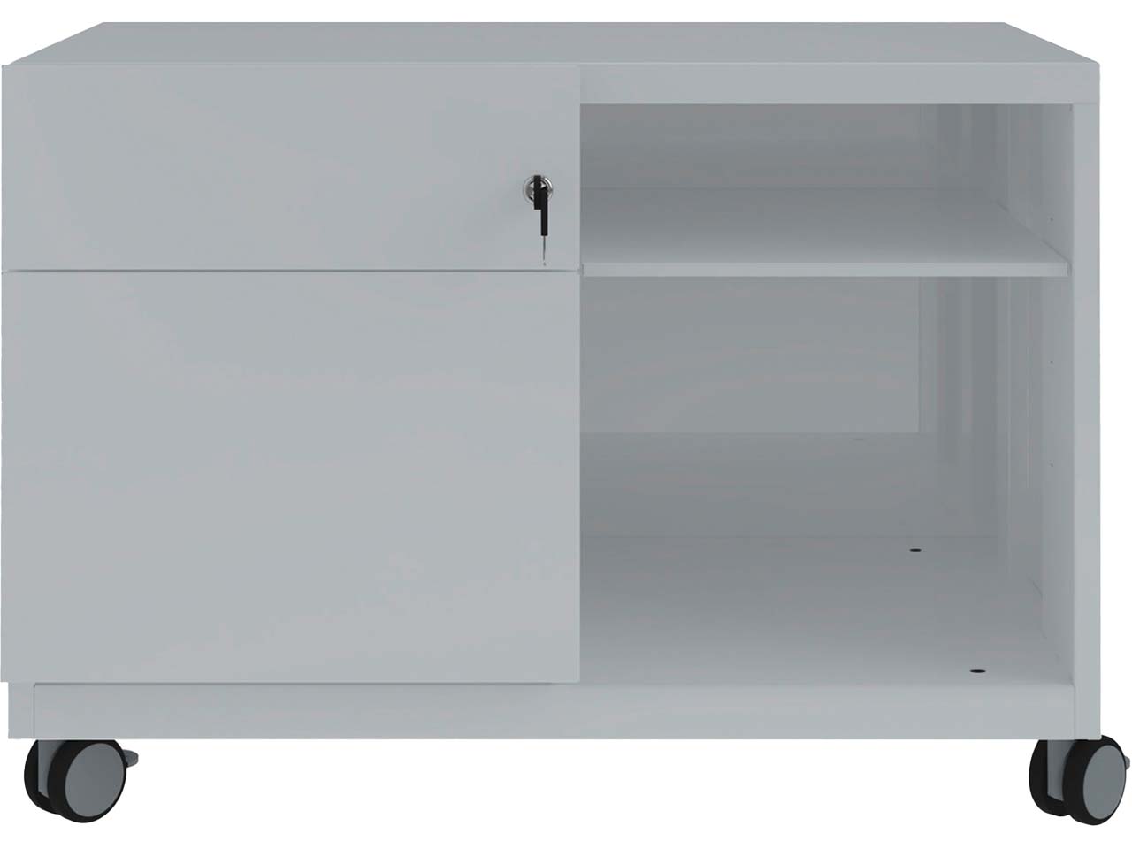 BISLEY Rollcontainer "Caddy Note™" Schubladen und Ziehgriff links, silber