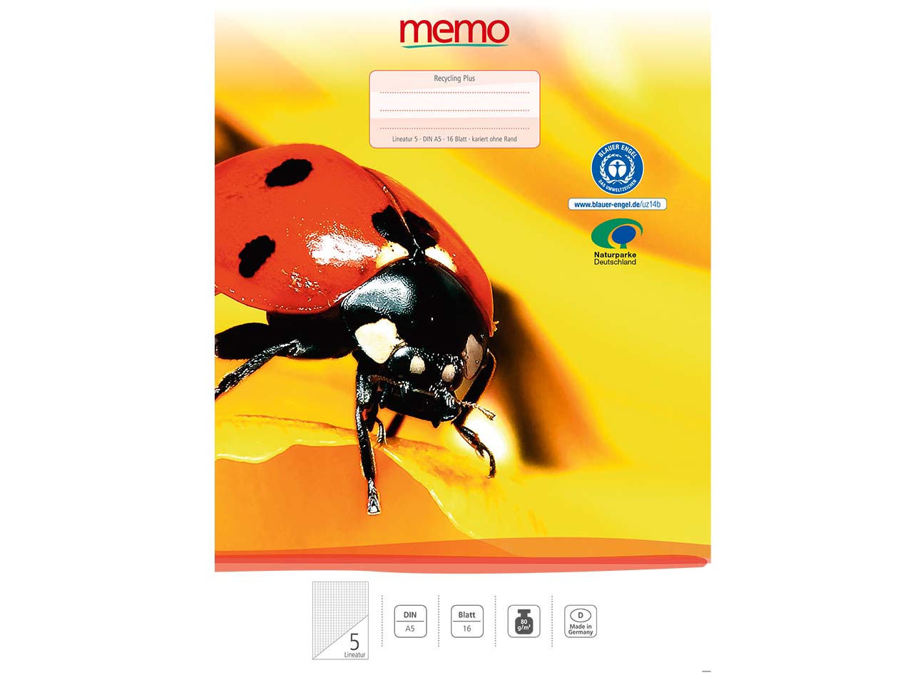 memo Schulheft A5 kar. o. Rand Lin. 5