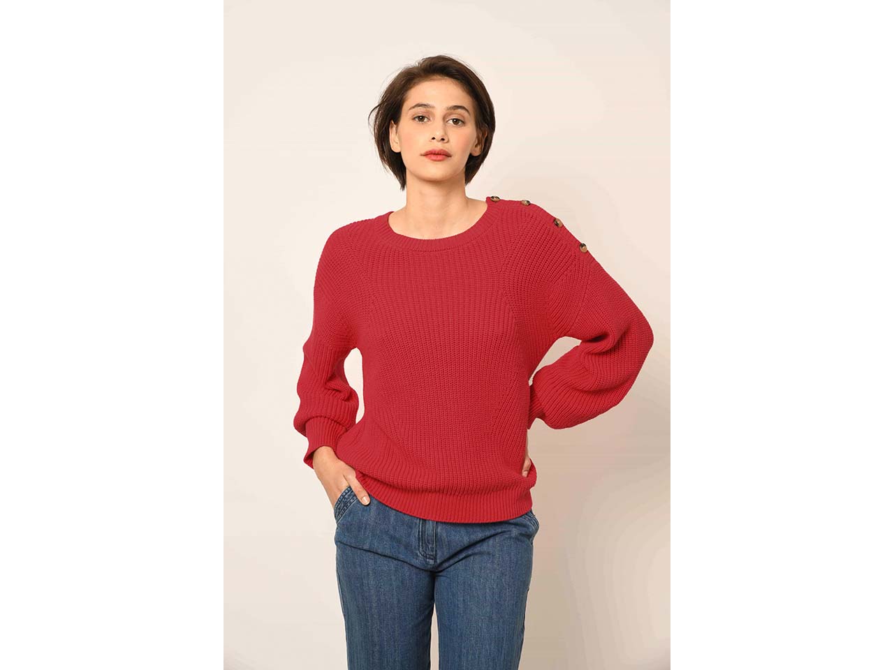 EKYOG Bio-Damen-Pullover "MONCEAU" mit Schulterknöpfen, bonbon, Gr. S