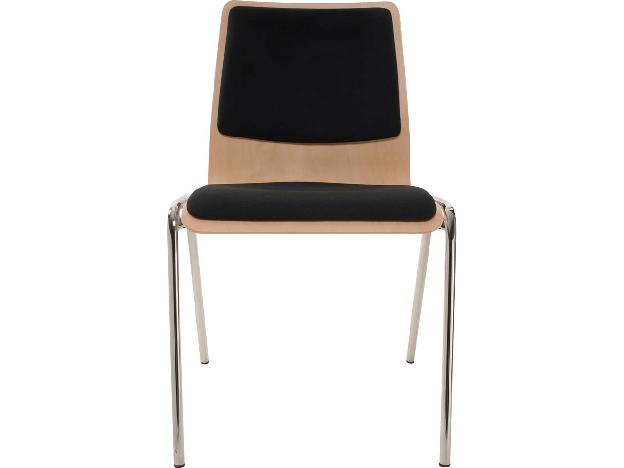Besucherstuhl "A1" Buche lackiert, Gestell verchromt, Sitz- und Rückenpolster schwarz