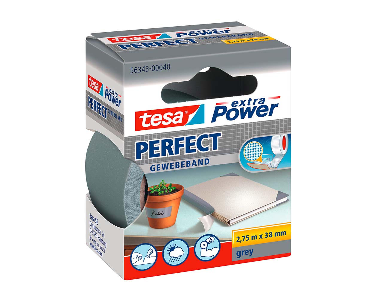 Tesa Gewebeband 2,75m x 38mm grau