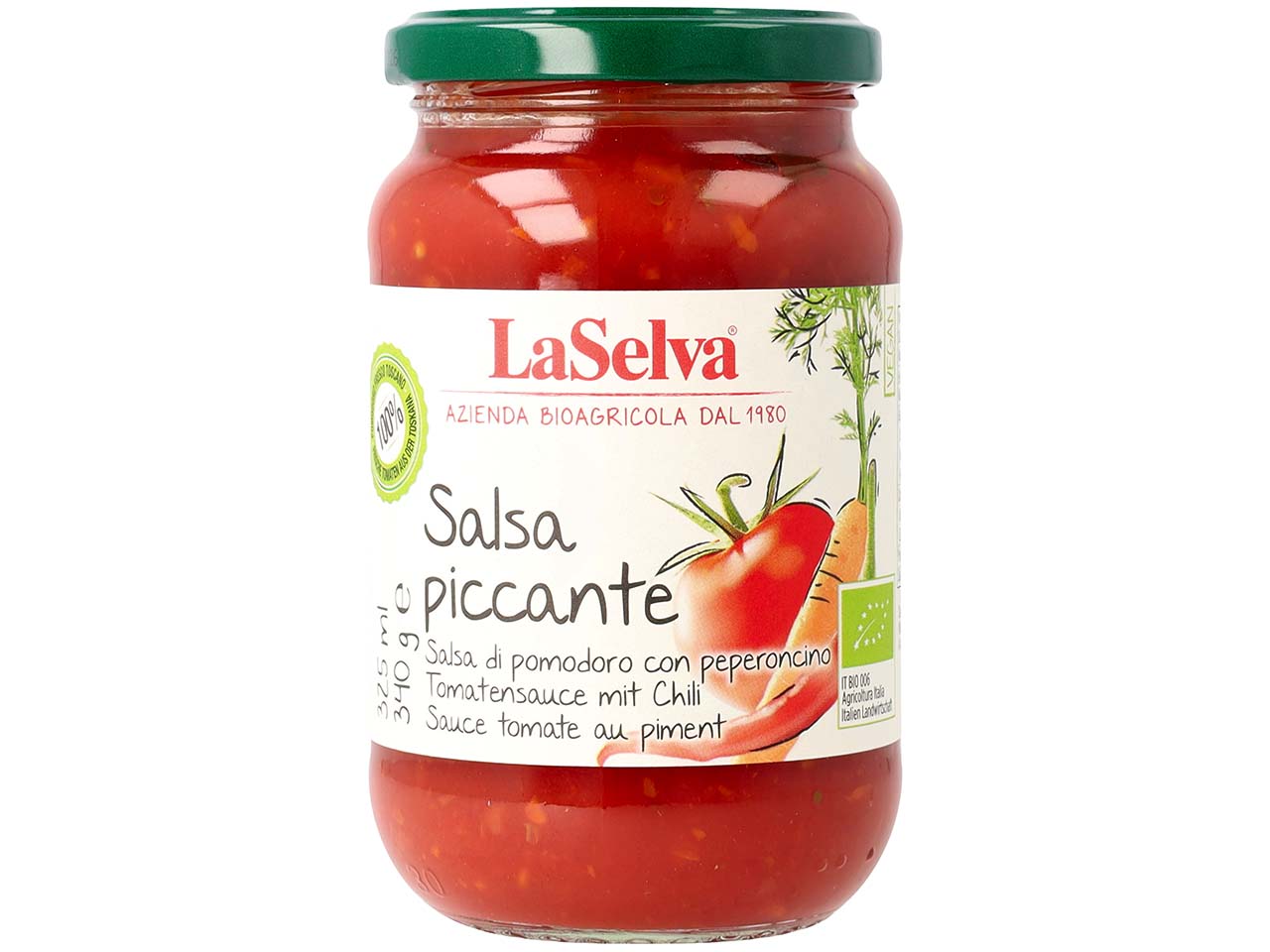 LaSelva Bio-Tomatensauce mit Chili, 340 g