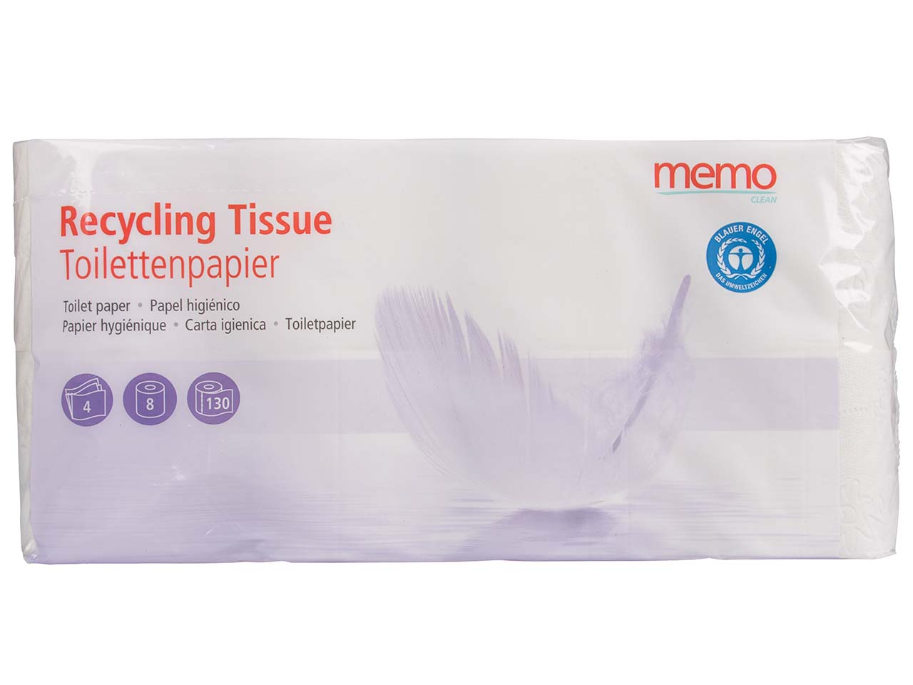 memo Toilettenpapier 'Recycling Tissue' 4-lagig, 8 Rollen