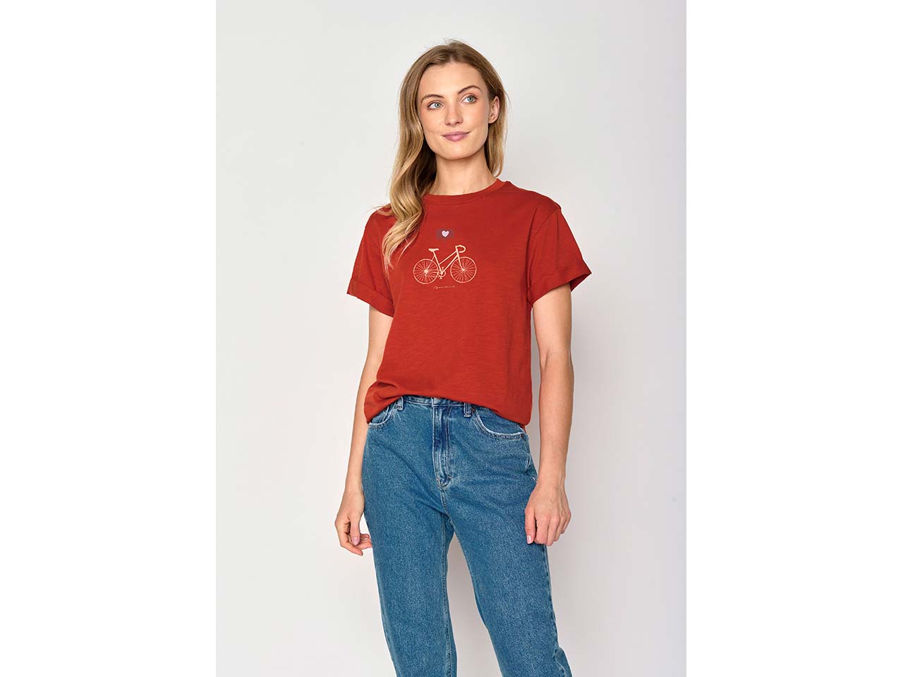 GREENBOMB Bio-Damen-T-Shirt "Bike Love" mit Rundhalsausschnitt, clay red, Gr. S