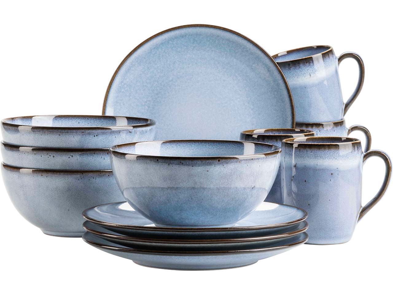 Mäser Frühstücksset 12-tlg. "Smoky's" Steinzeug, blau
