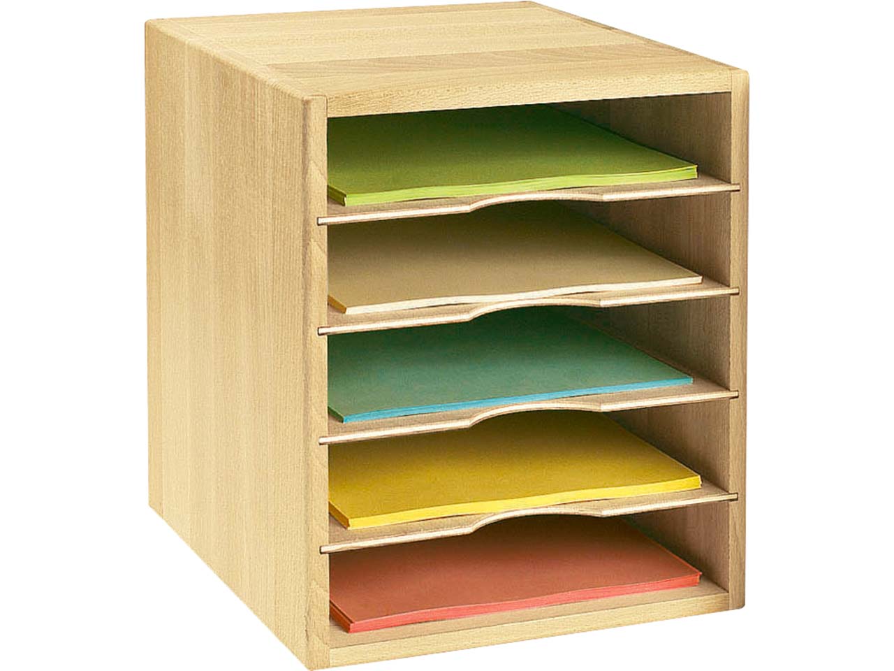 Ablage- und Sortierbox aus Fichte geölt, 5 Fächer, DIN A4