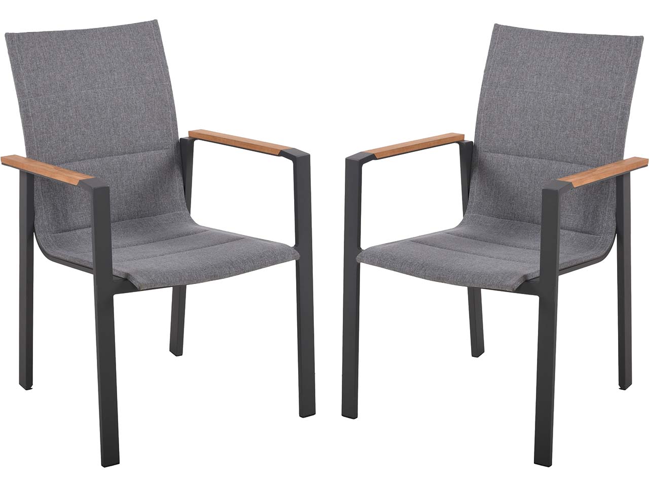 2er Pack Gartenstuhl "DAVINA Typ1" stapelbar, Teak, Alu anthrazit, Textil dunkelgrau