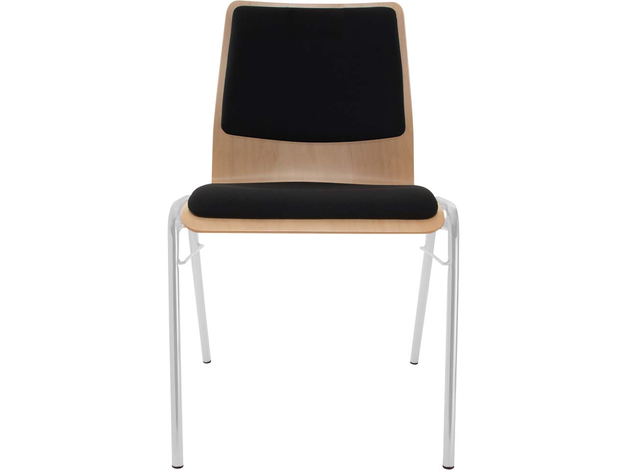 Besucherstuhl "A1" Buche lackiert, Gestell silber, Steg, Sitz- und Rückenpolster schwarz