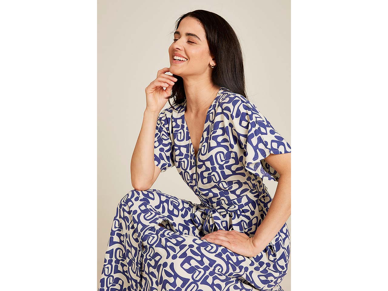 tranquillo Damen-Maxi-Kleid mit Bindegürtel, maze, Gr. 36