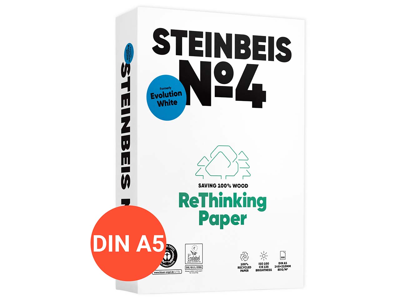 500 Blatt Steinbeis Recycling-Kopierpapier "Evolution White" DIN A5