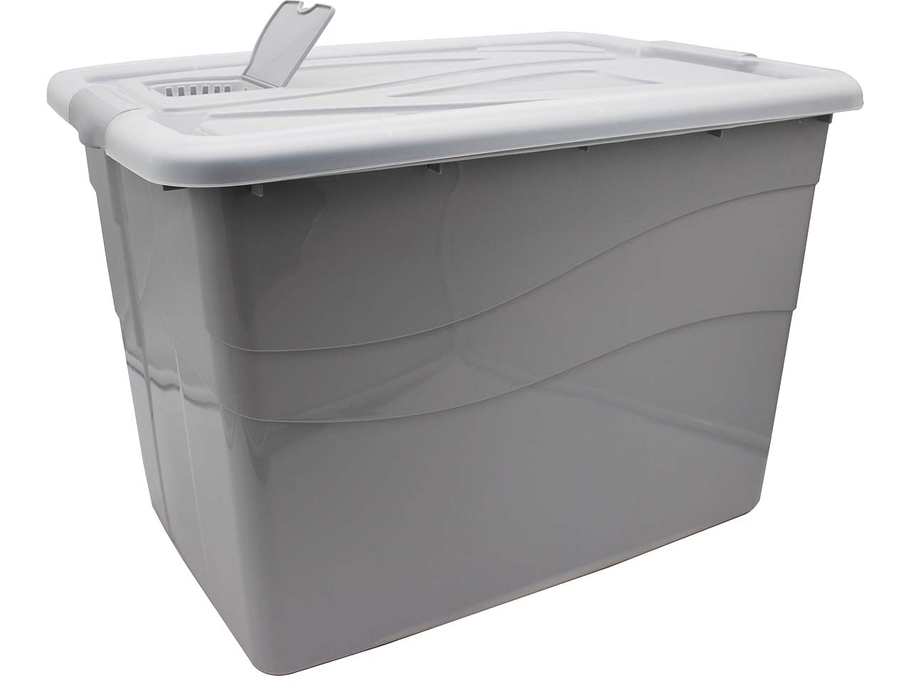 Aufbewahrungsbox "HAMBURG" mit Deckel und Rollen, pastellgrau, 80 l