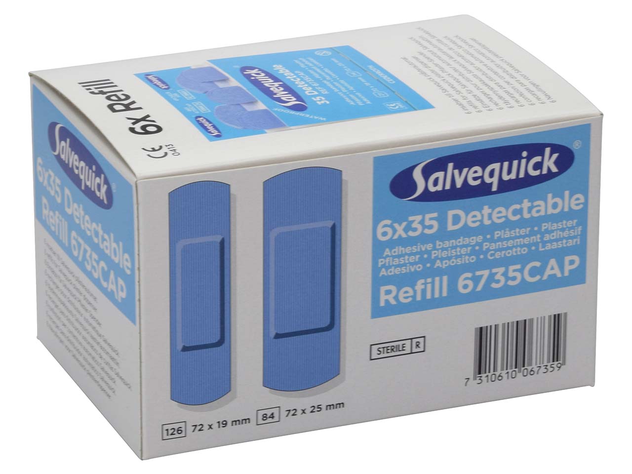 6 x 35 Stk. Salvequick detektierbare Pflaster 'REF 6735CAP' wasserabweisend 7,2x1,9/2,5cm