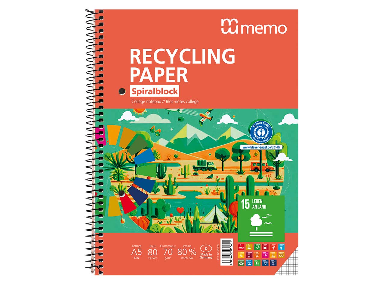 memo Collegeblock DIN A5, kariert, 80 Blatt