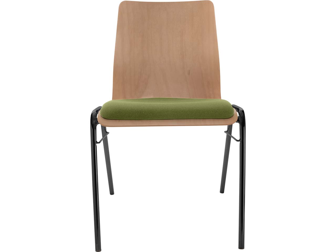 Besucherstuhl "A1" Buche, Gestell schwarz, Steg, Sitzpolster hellgrün