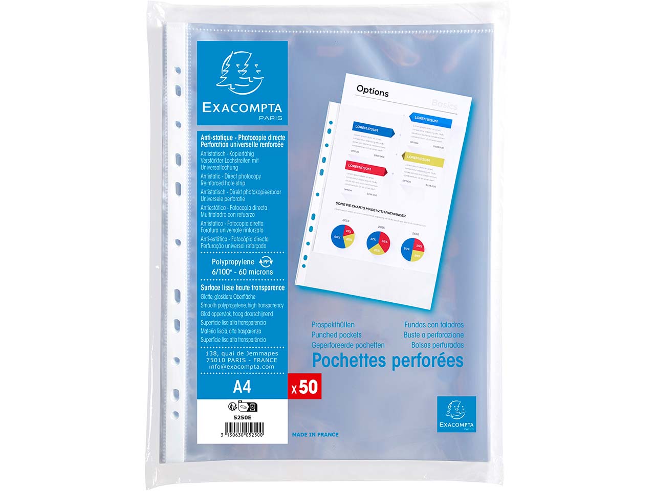 Exacompta Prospekthüllen glatt, DIN A4, 60µ, 50 Stk.