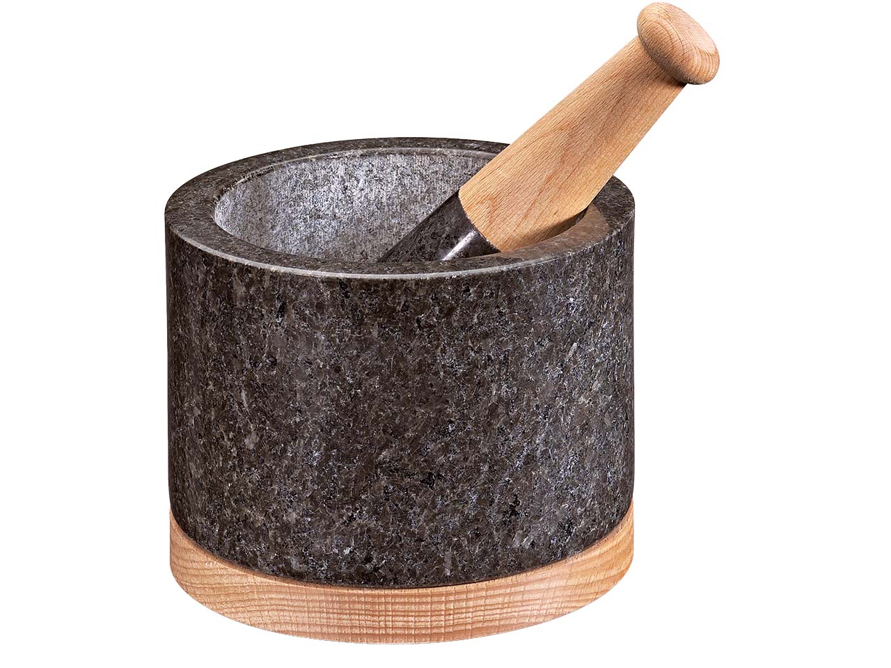 cilio Mörser "SATURN" mit Untersetzer aus Buchenholz, Ø 14 cm