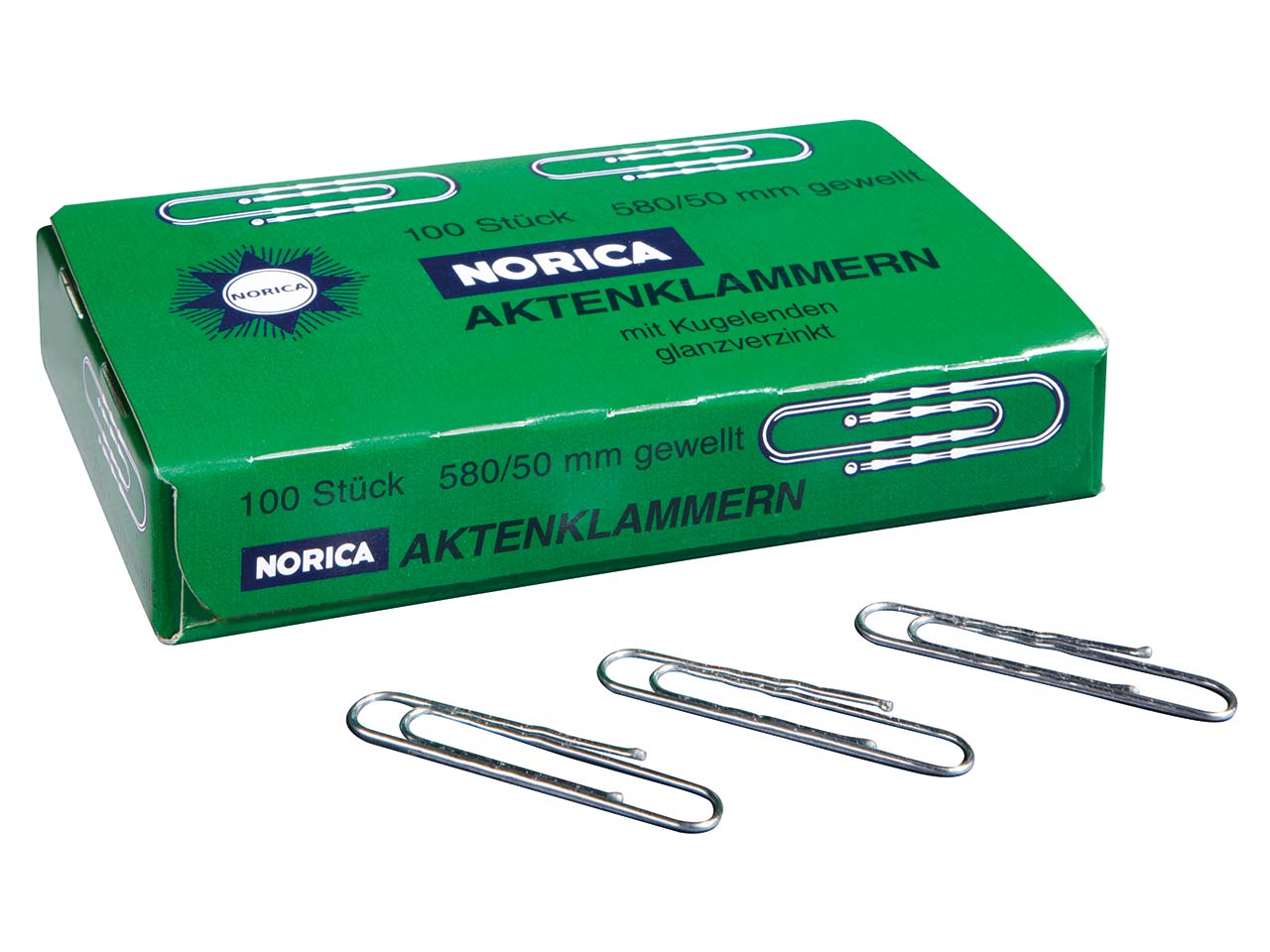 100 Norica Büroklammern 50mm gewellt