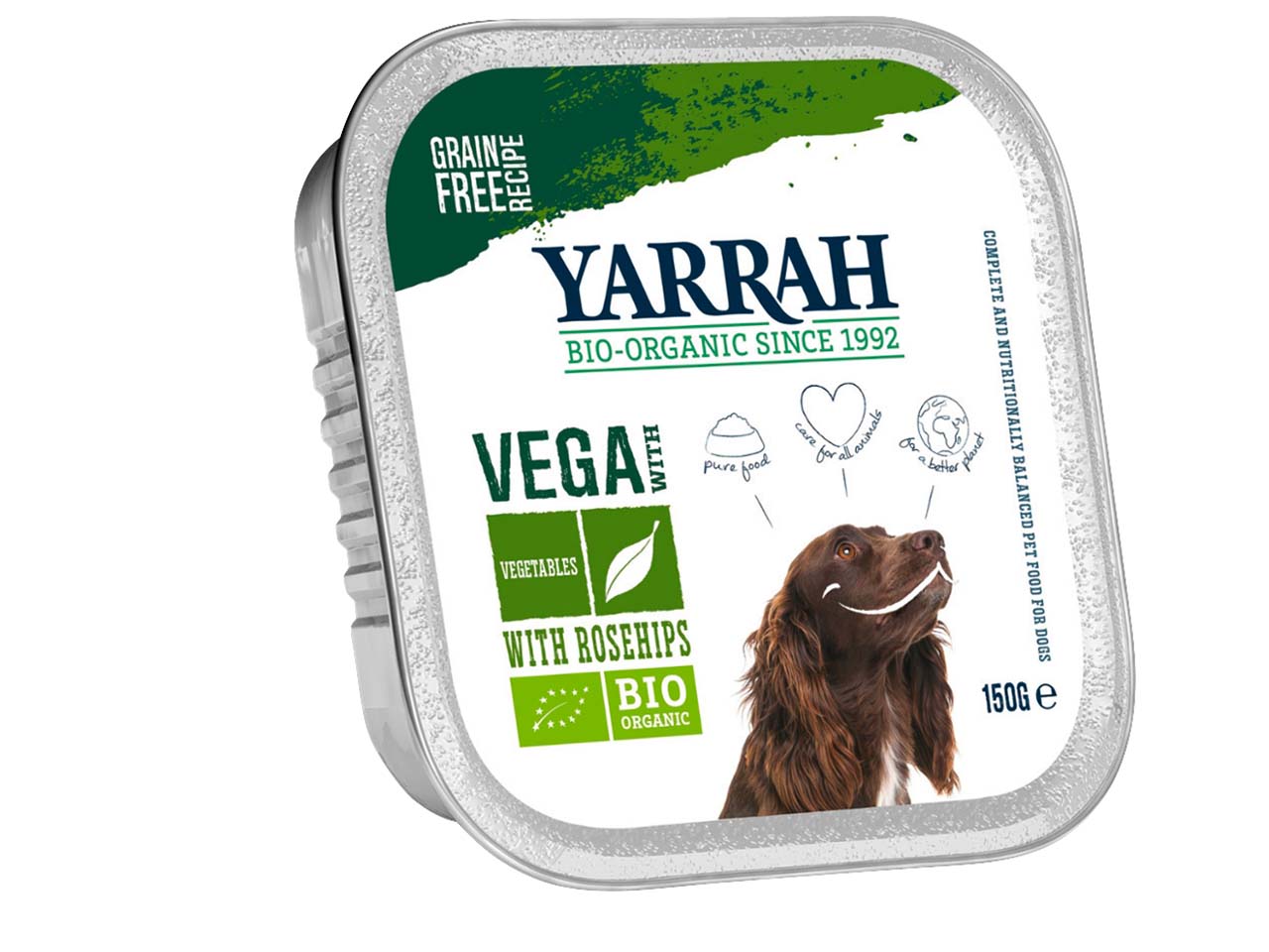 YARRAH Bio-Nassfutter für ausgewachsene Hunde, Hagebutte, vegetarisch, getreidefrei, 150 g