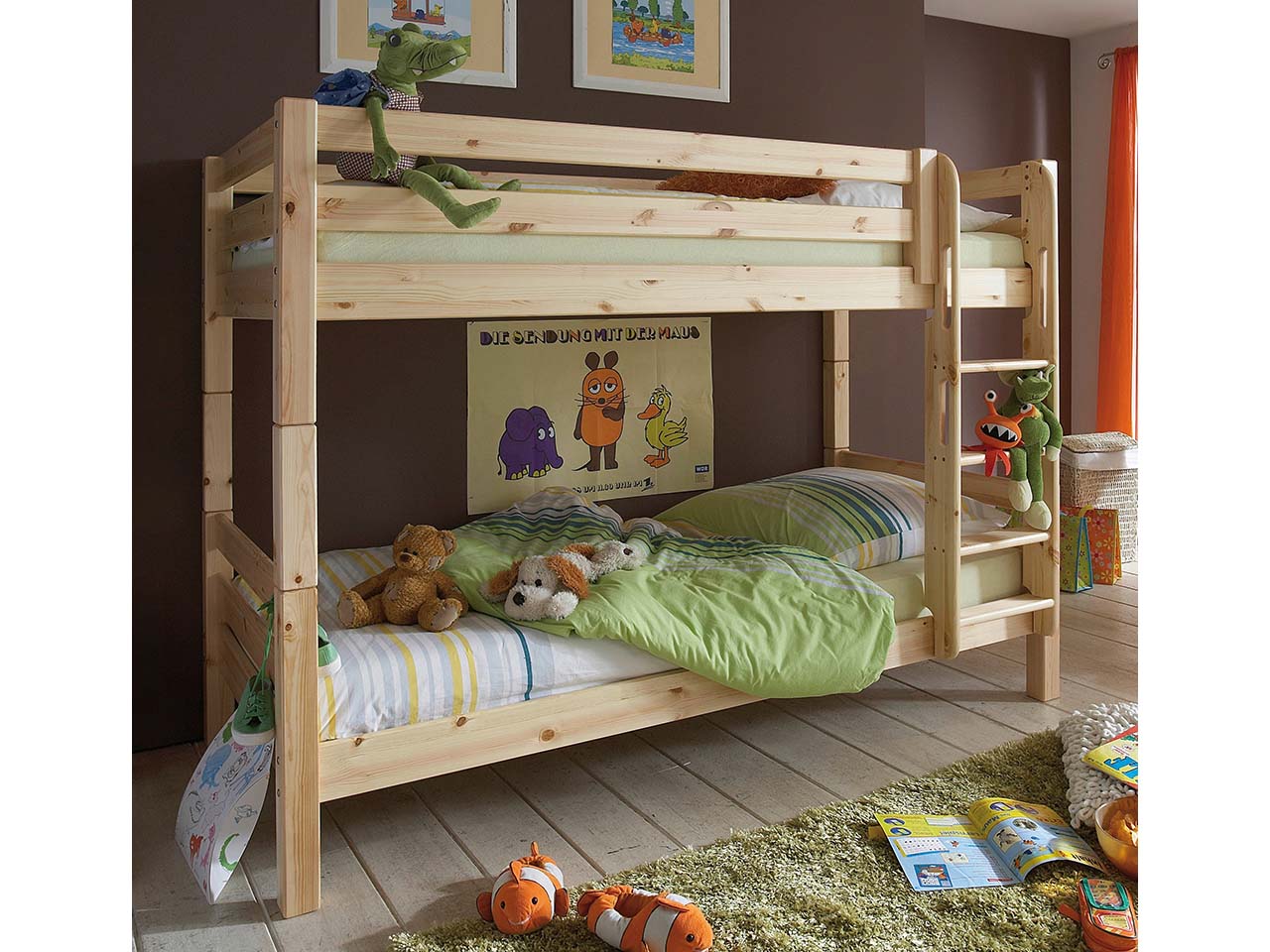 Etagenbett "Infanskids" 2 Betten, 90x200 , Leiter gerade, Kiefer lackiert