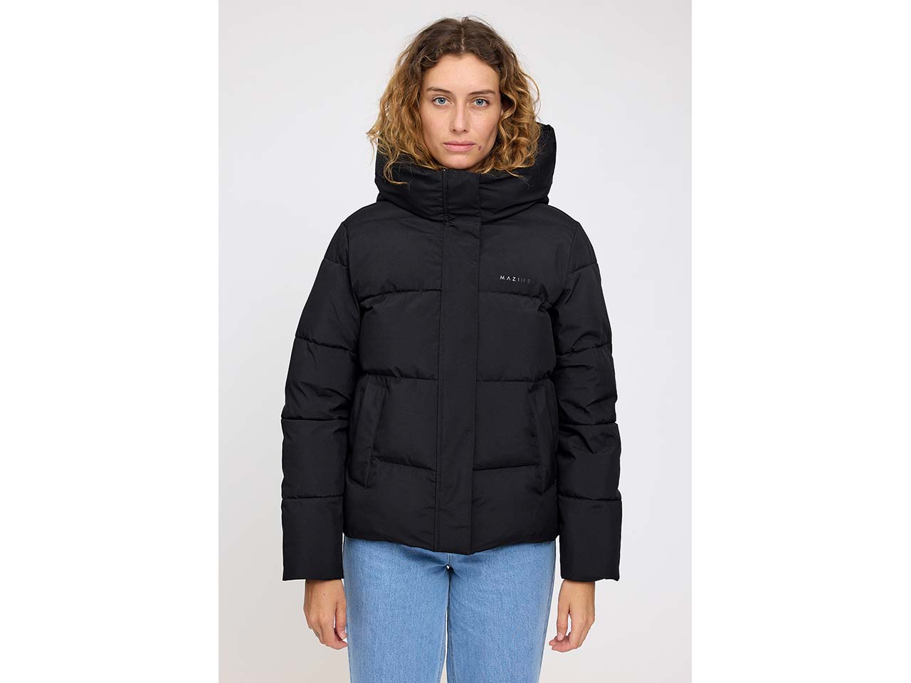 MAZINE Damen-Steppjacke "Basic Puffer" mit großer Kapuze, black, Gr. L