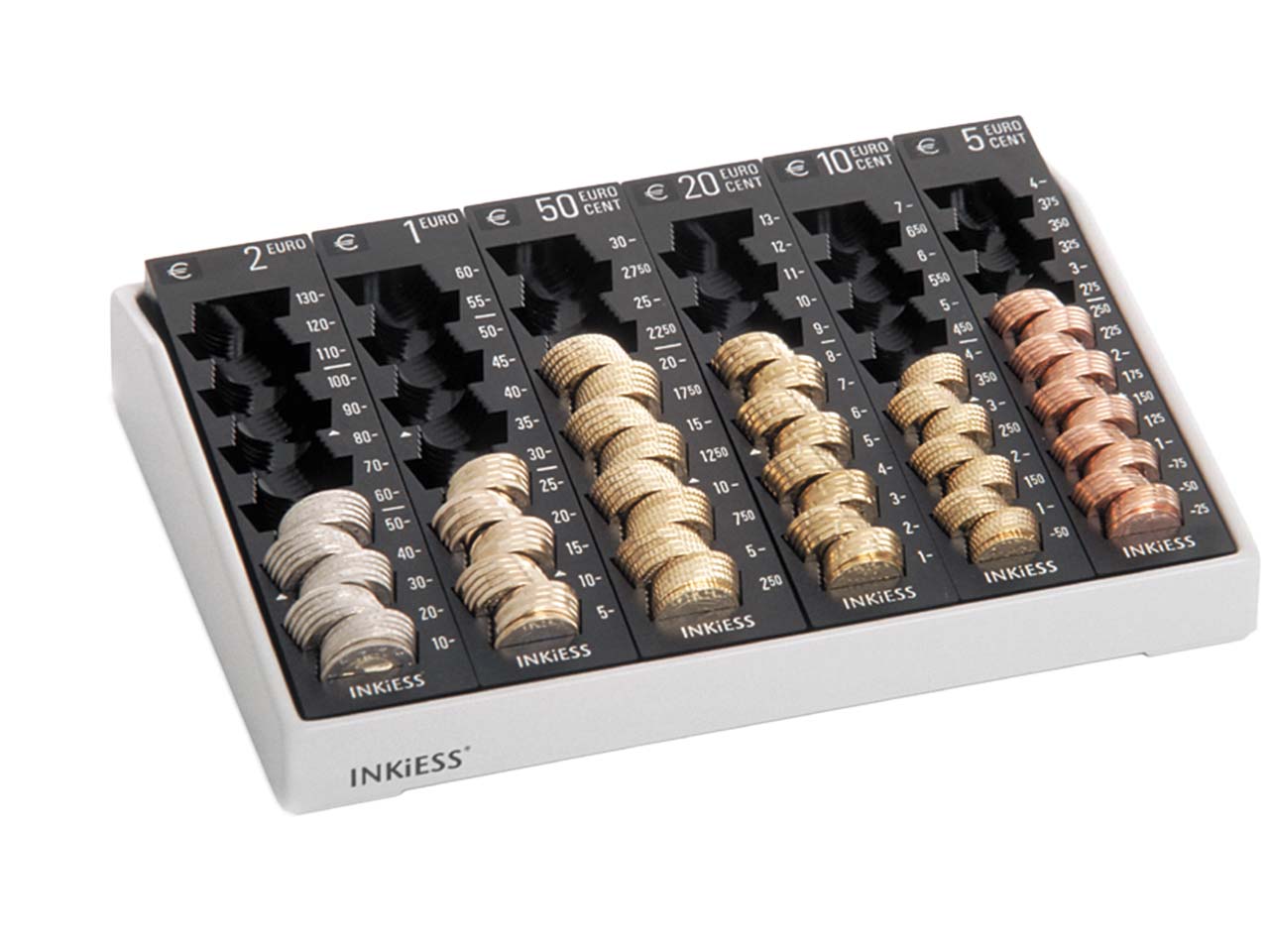 INKIESS Geldzählkasse "6 PL" mit 6 Einzelmünzbehältern 5 Cent - 2 €