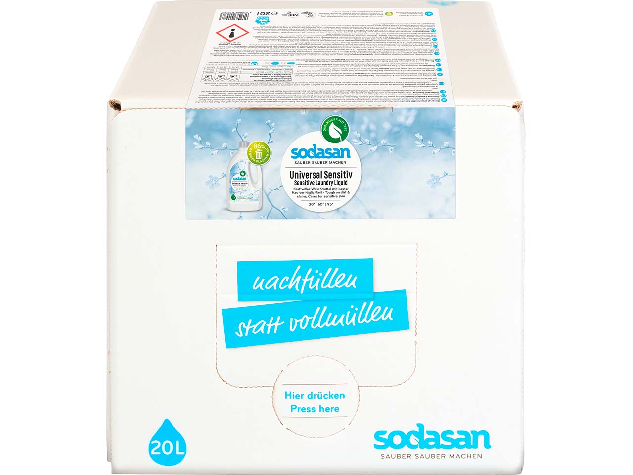 Sodasan Universalwaschmittel "Sensitiv" Nachfüllung, Bag in Box, 20 l