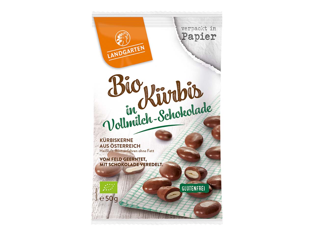 Landgarten Bio-Kürbiskerne in Vollmilch-Schokolade, 50 g