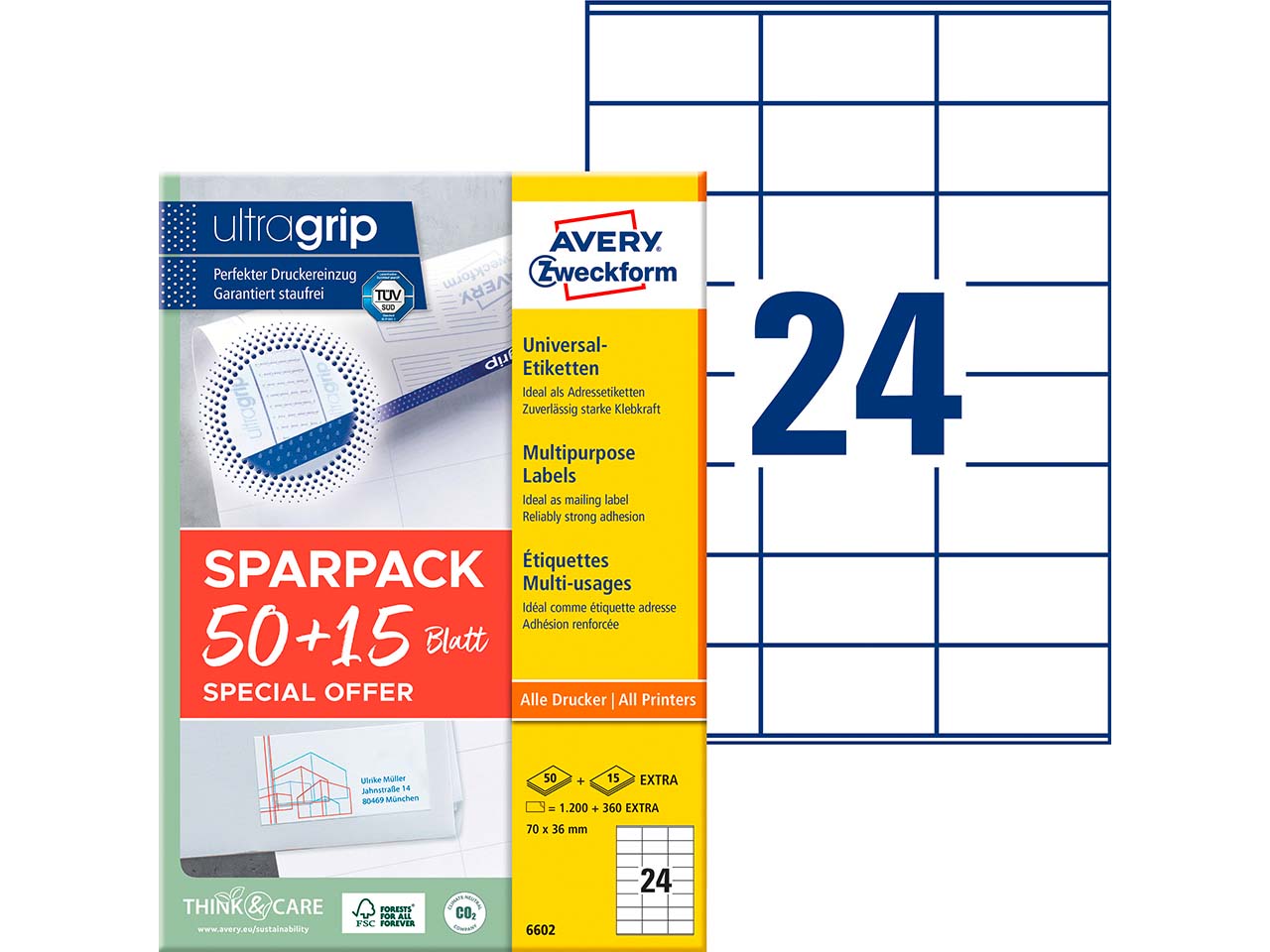 Avery Zweckform 1.560 Universaletiketten "6602" 50+15 Blatt, 70 x 36 mm