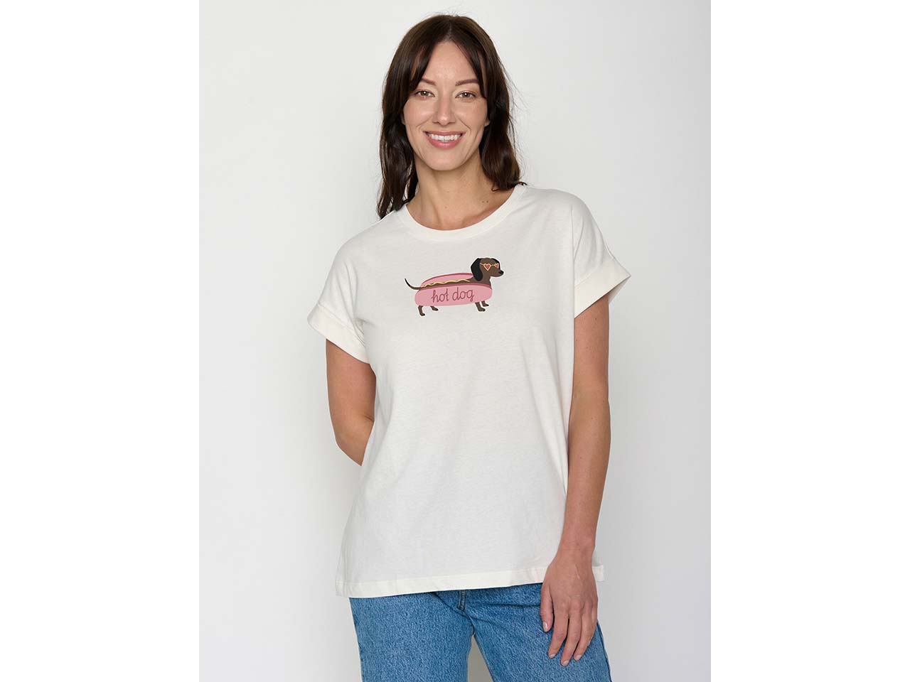 GREENBOMB Bio-Damen-T-Shirt "Hot Dog" mit abgesetzten Ärmeln, moonstone, Gr. S