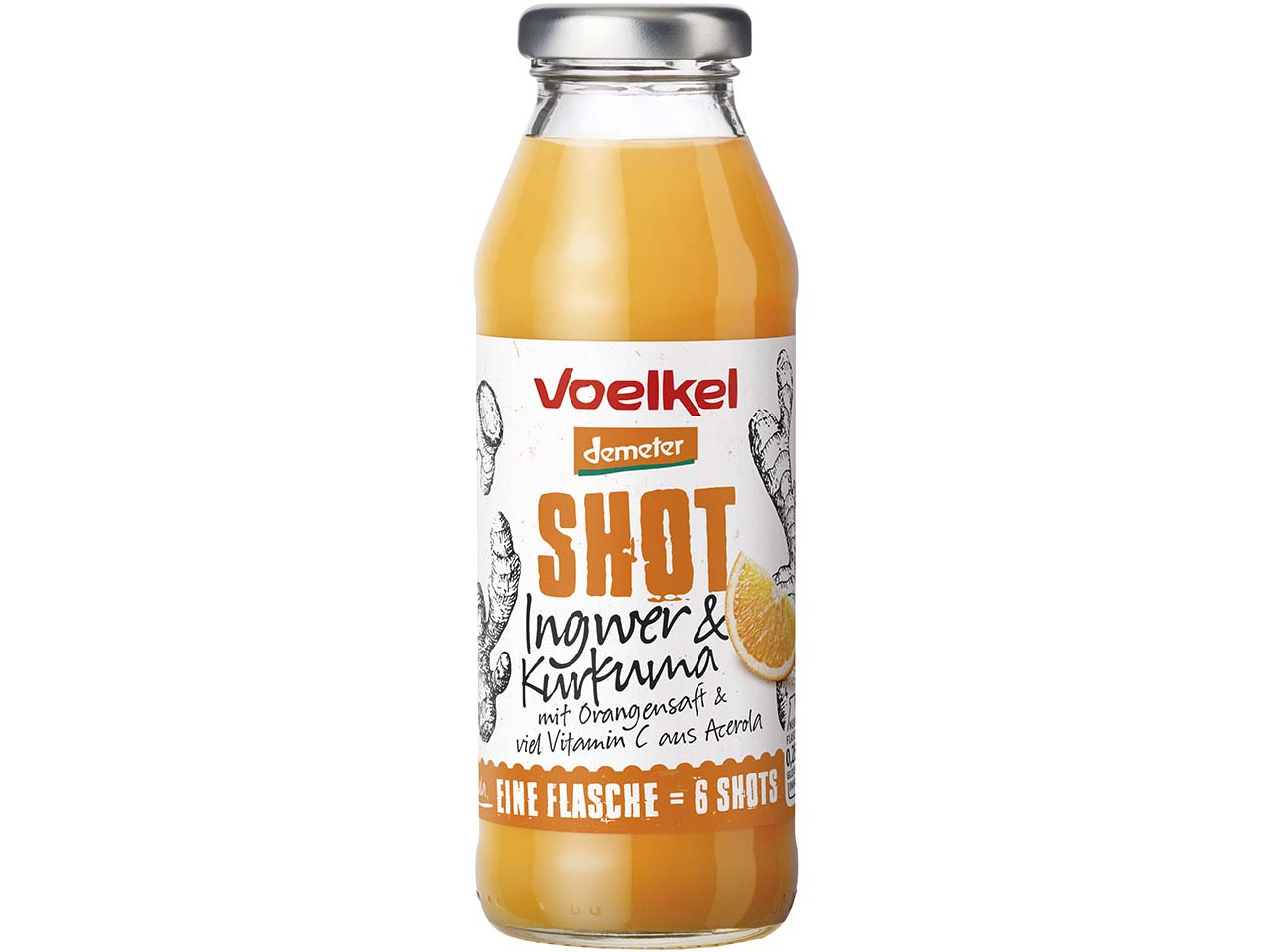 Voelkel Bio-Shot Ingwer & Kurkuma mit Orangensaft, 280 ml