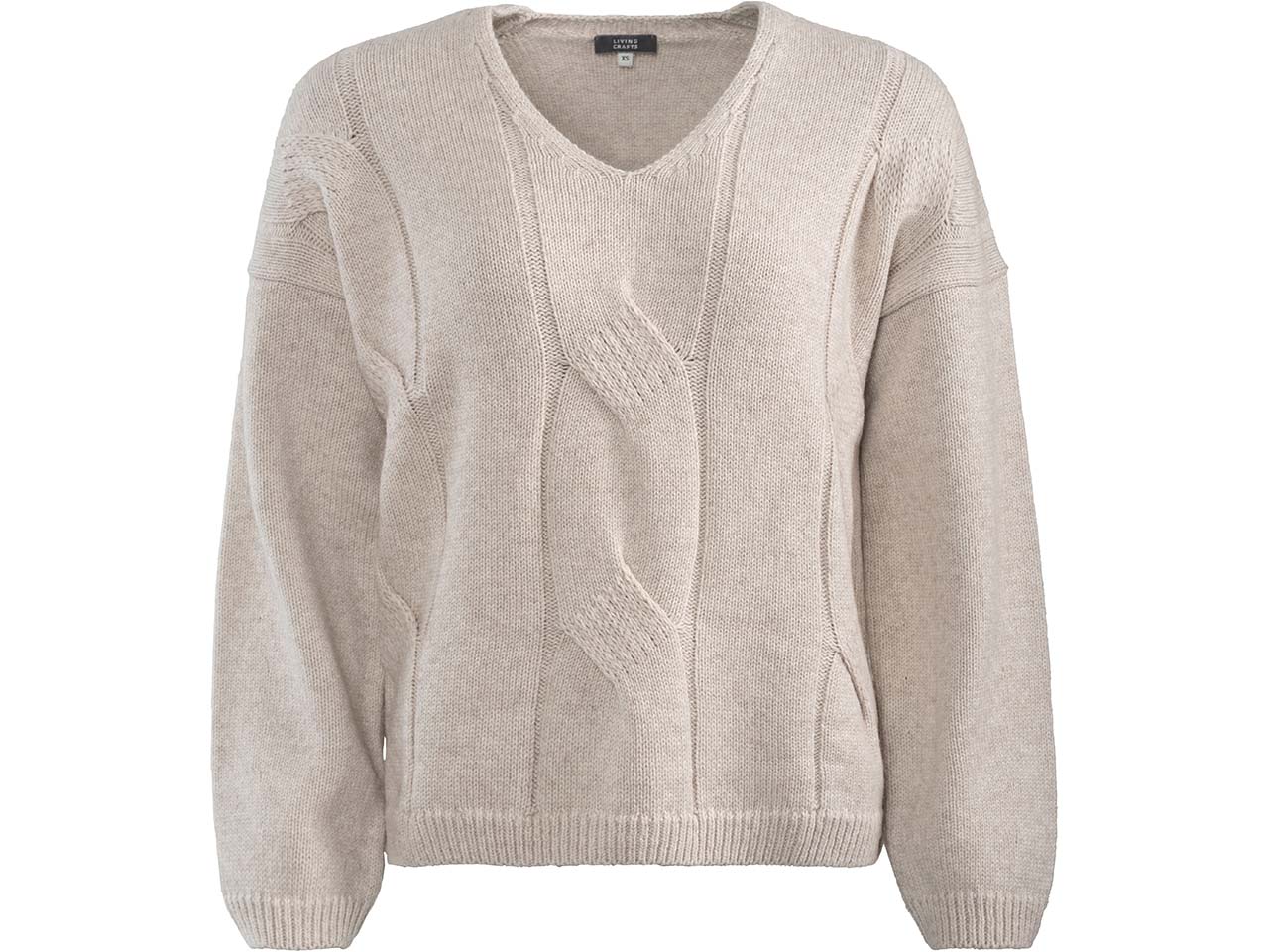 Living Crafts Bio-Damen-Pullover "Neele" mit Zopfmuster, stone powder, Gr. S