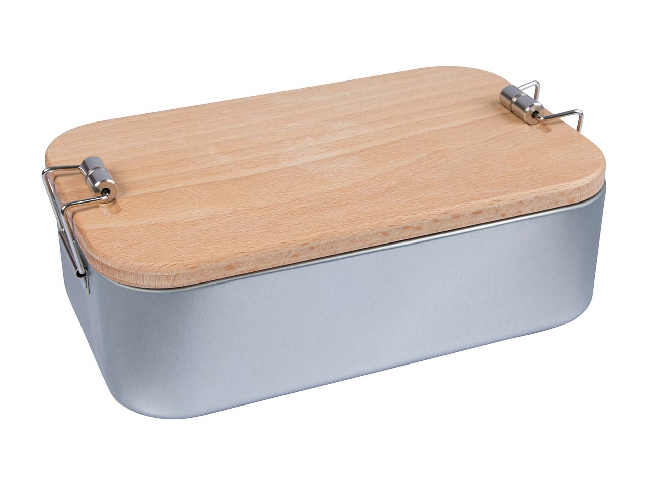 Lunchbox '2in1' aus Weißblech mit Buchenholzdeckel