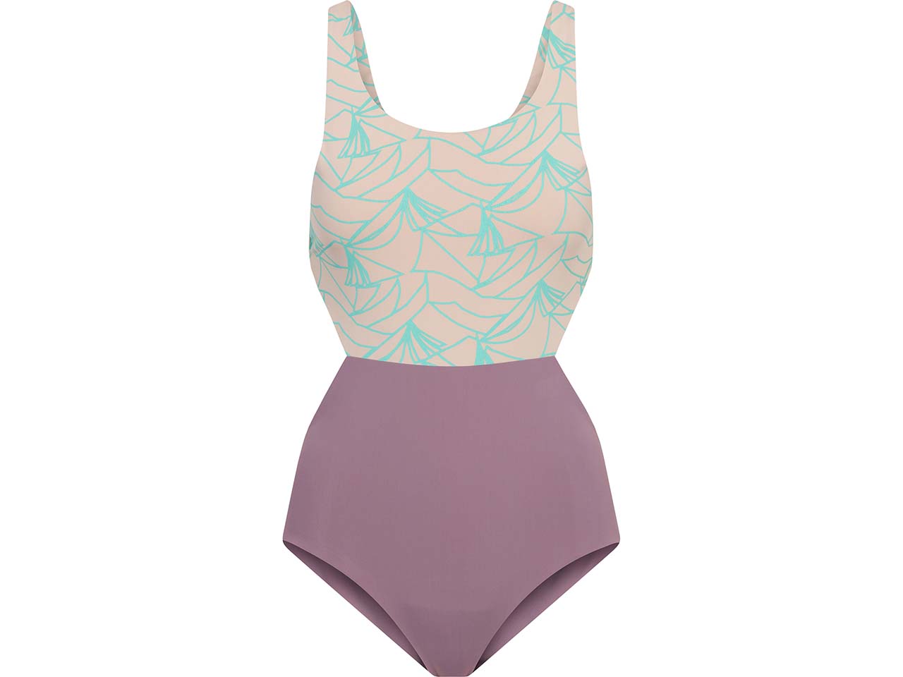 bleed Damen-Badeanzug mit Taillendetail, lila-beige, Gr. M