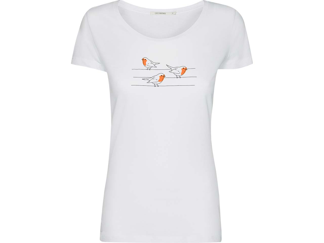 GREENBOMB Bio-Damen-T-Shirt "Birds Pole" mit Rundhalsausschnitt, white, Gr. L