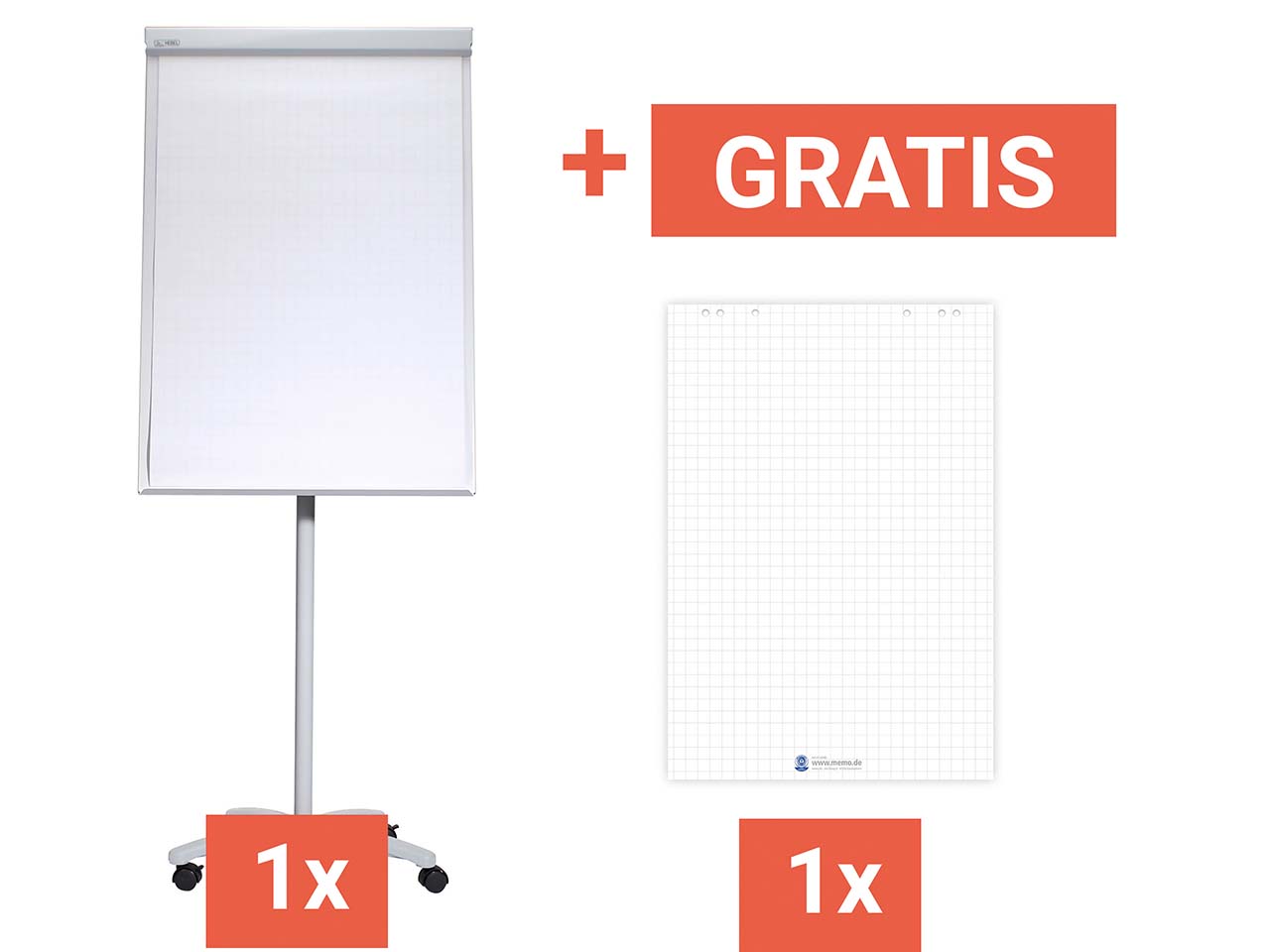 MAUL Flipchart "MAULoffice" mit Sternfuß grau + 5 memo Recycling-Flipchartblöcke, kariert
