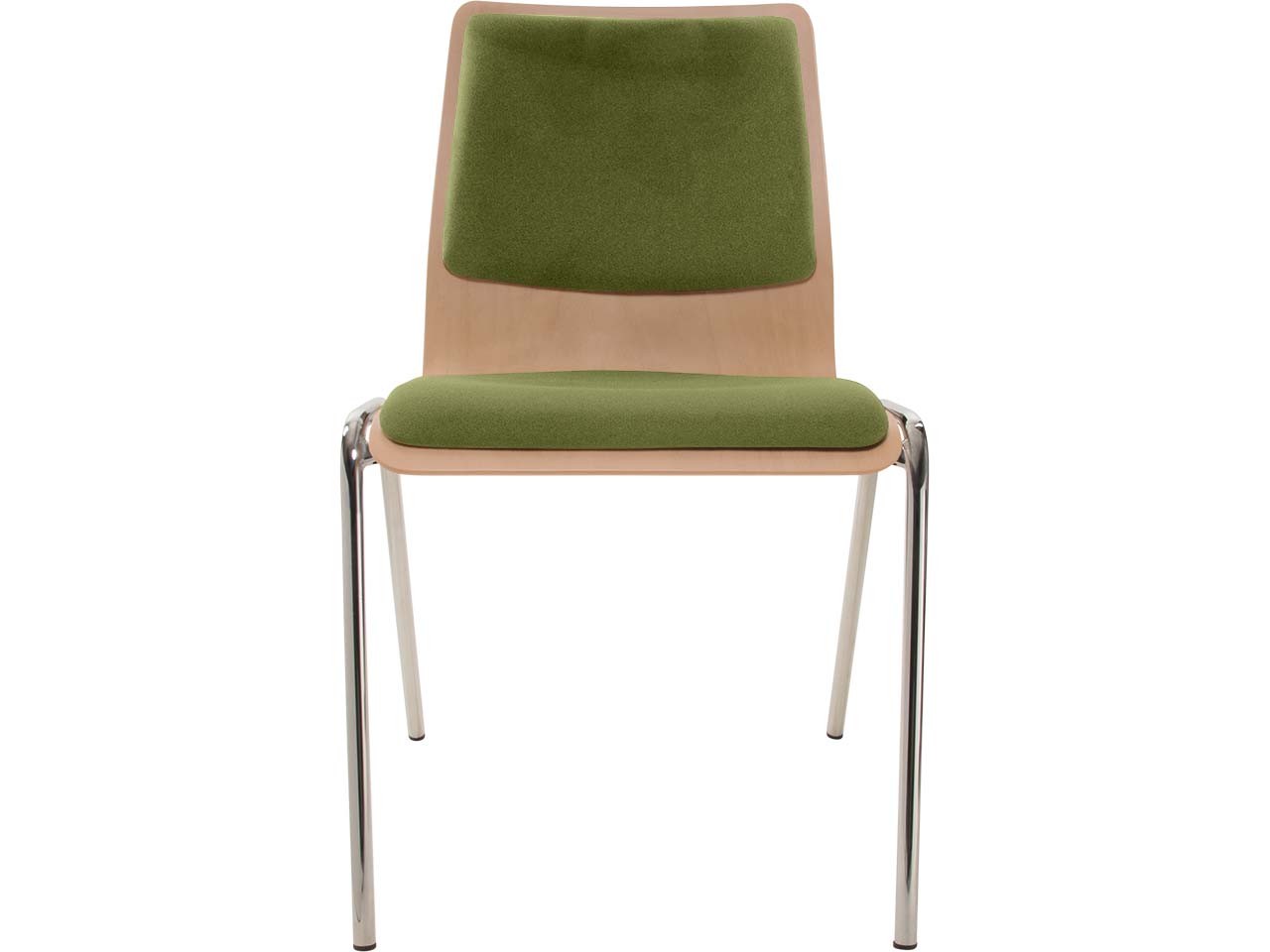 Besucherstuhl "A1" Buche lackiert, Gestell verchromt, Sitz- und Rückenpolster hellgrün