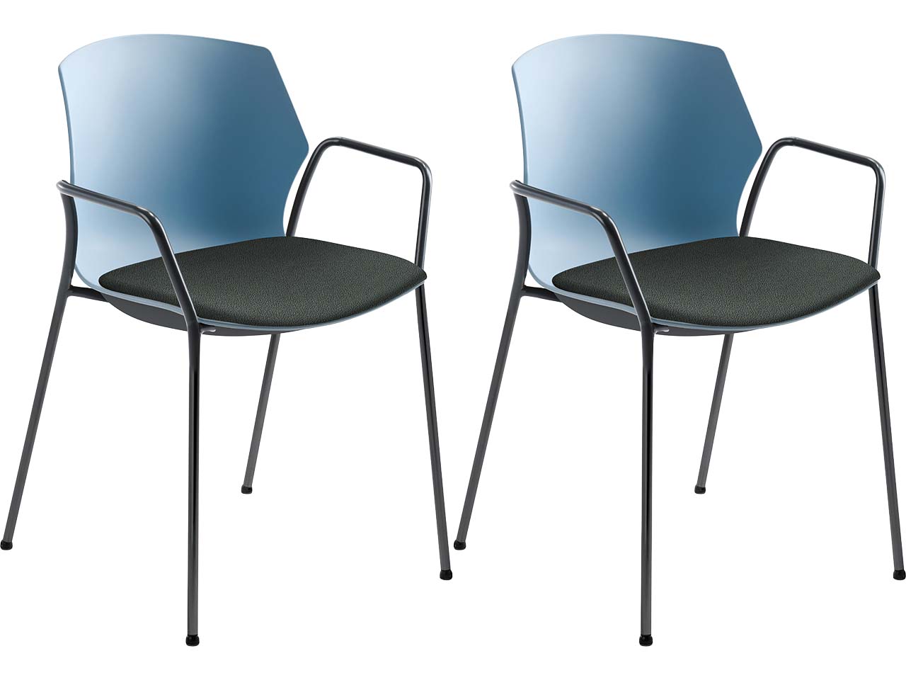 2x Besucherstuhl "2511" hellblau, mit Armlehnen, grau