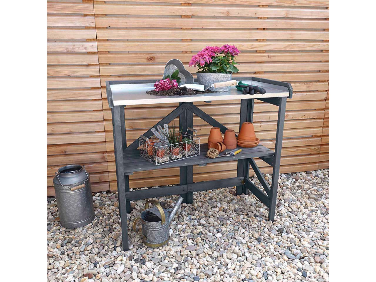 Pflanztisch klappbar mit verzinkter Arbeitsfläche, grau