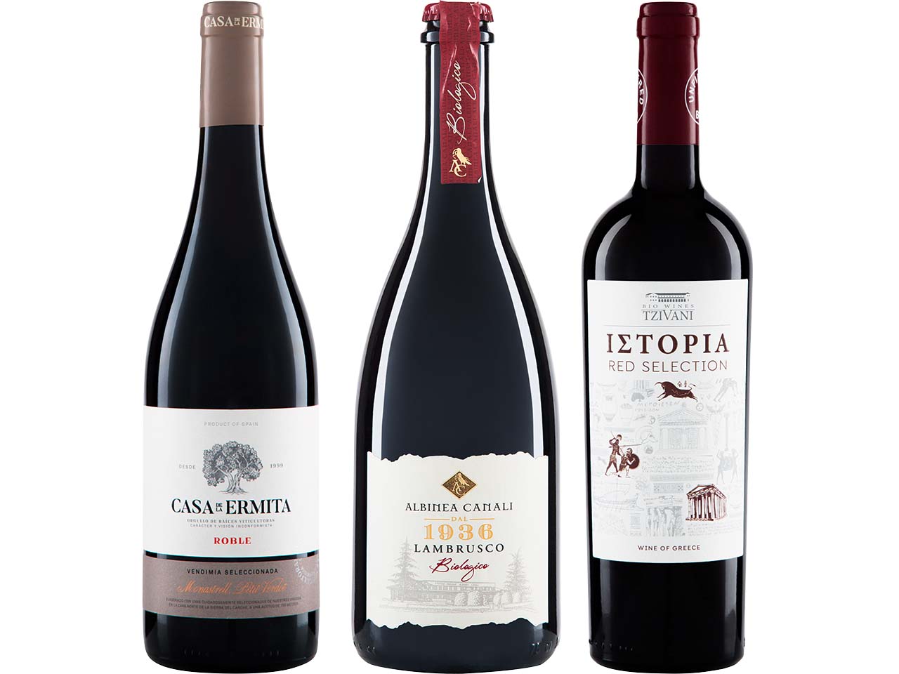 Bio-Weinpaket "Genuss" mit Rotwein und Lambrusco, 3 x 0,75 l