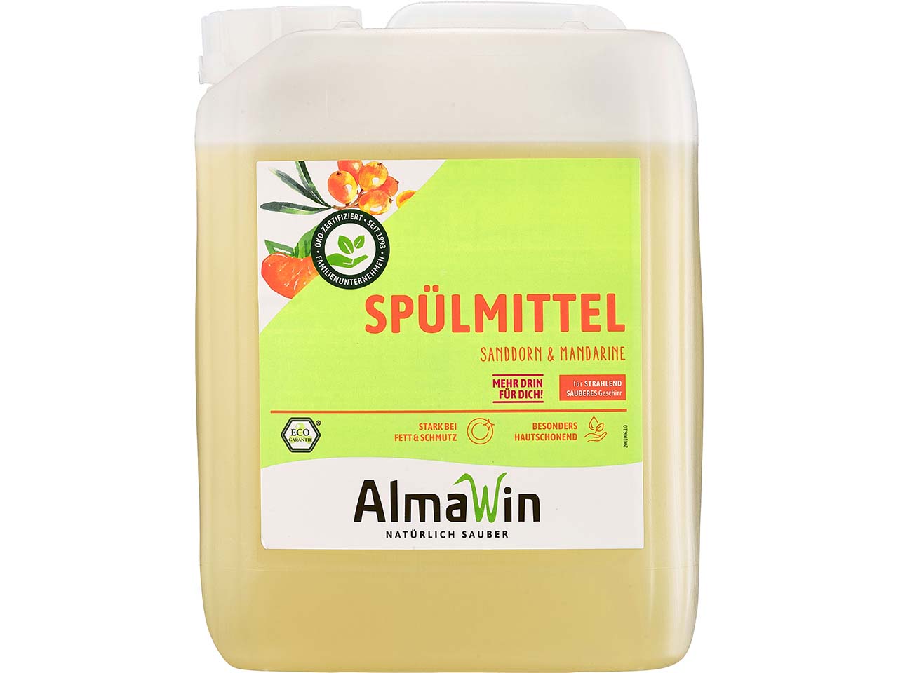 AlmaWin Spülmittel "Sanddorn &  Mandarine" Kanister, 5 l, Nachfüllung