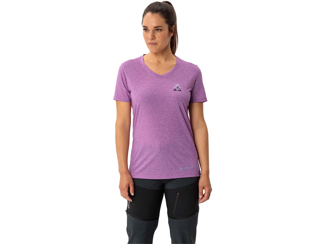 VAUDE Damen-T-Shirt "Skomer Print III" mit V-Ausschnitt, magenta, Gr. 36