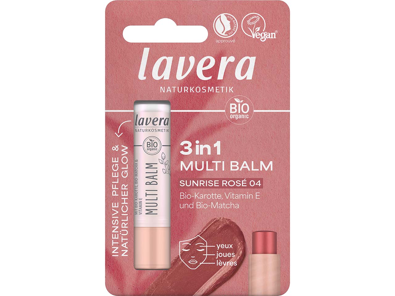 lavera Bio-3in1-Multibalm als Bronzer, Highlighter & Rouge, sunrise rose, 4,9 g