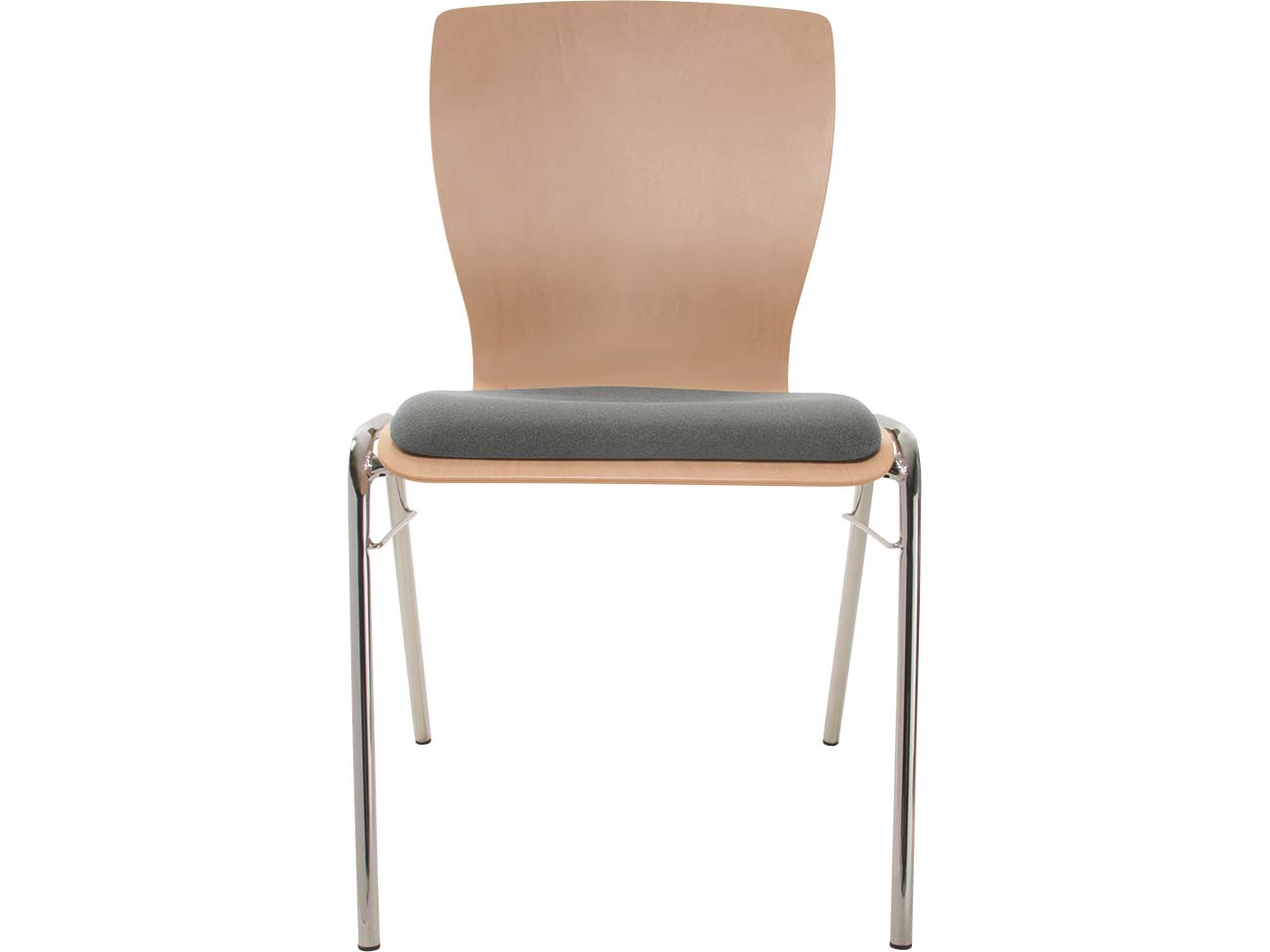 Besucherstuhl "A29" Buche, Gestell verchromt, Steg, Sitzpolster grau