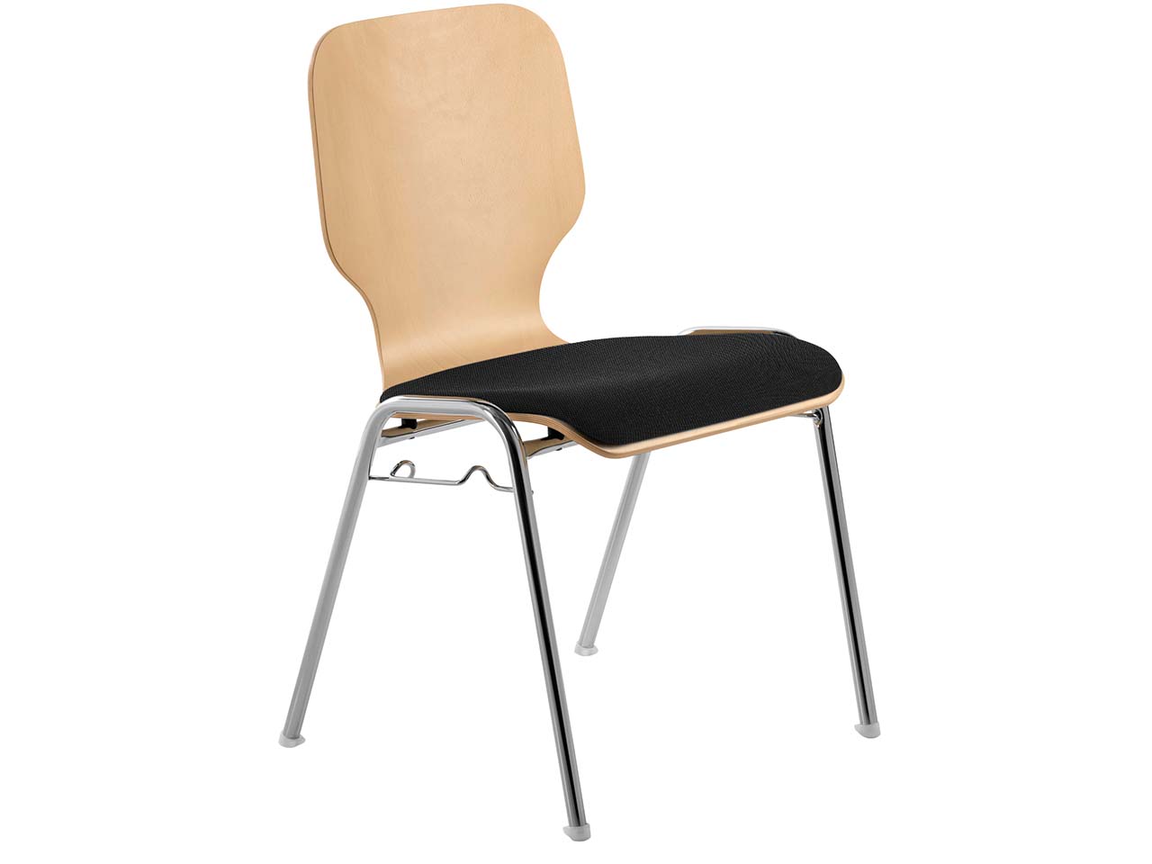 Besucherstuhl "211604" Buche lackiert, Gestell verchromt, Sitzpolster schwarz