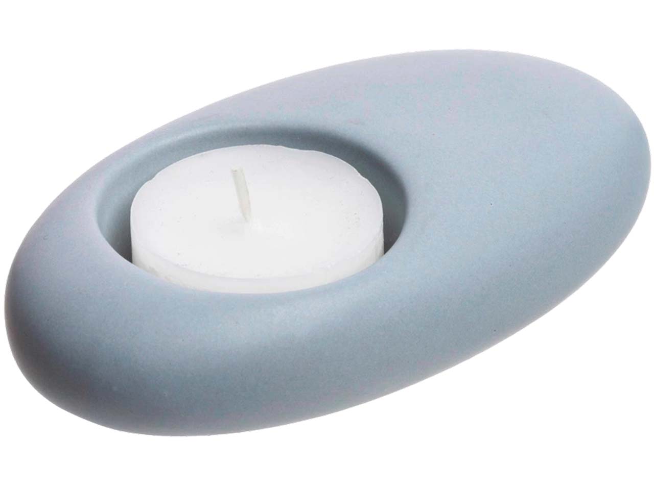 tranquillo Teelichthalter oval aus Steingut, grau