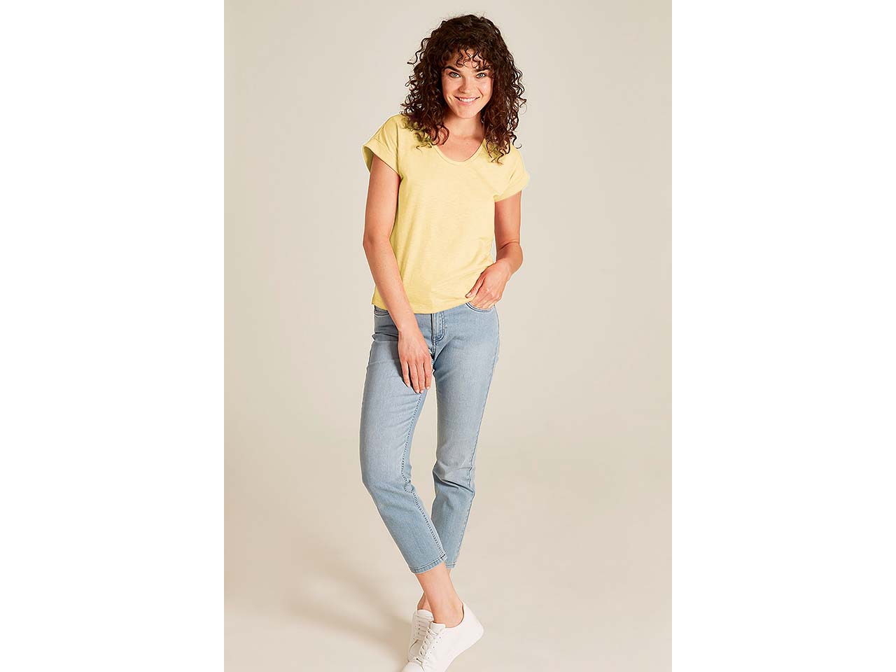 tranquillo Bio-Damen-T-Shirt mit Roll-Up-Ärmel, lemon, Gr. S