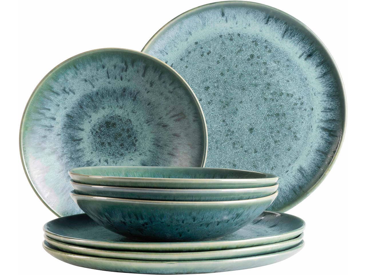 Mäser Teller Set 8-tlg. "Carellia" Steinzeug, blau