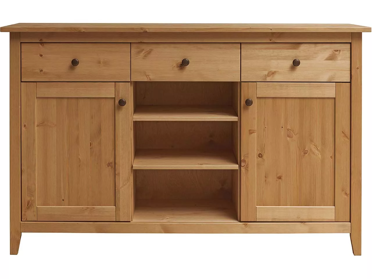 Sideboard "Solvita" mit 2 Holztüren, 3 SL, B 144 x T 40 x H 91 cm, Kiefer gelaugt